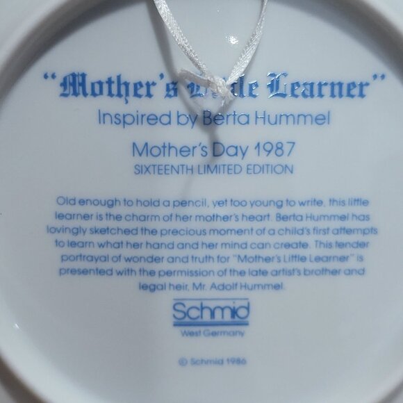 Schmid Hummel Mothers Day 1987 Mothers Little Learner Decorative Wall Plate - Picture 5 of 12